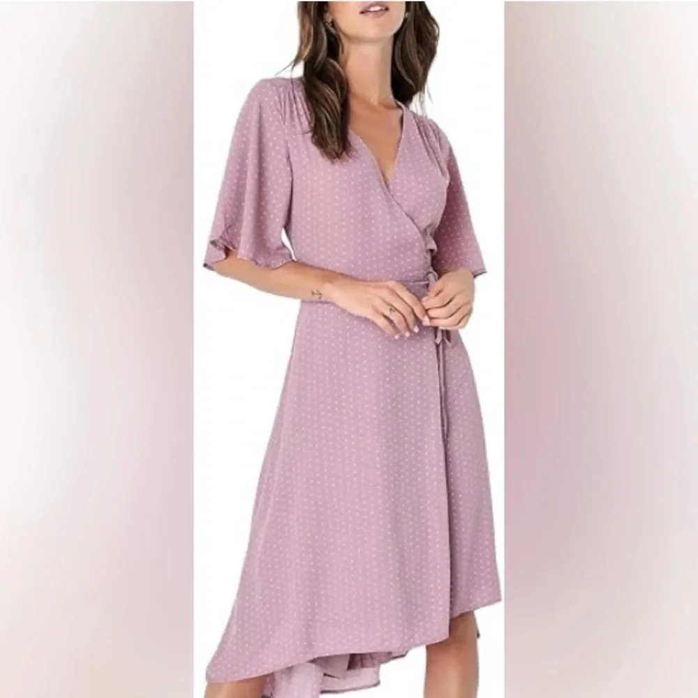 Lulus Mauve Flowy Summer Wrap Dress - Picture 1 of 5